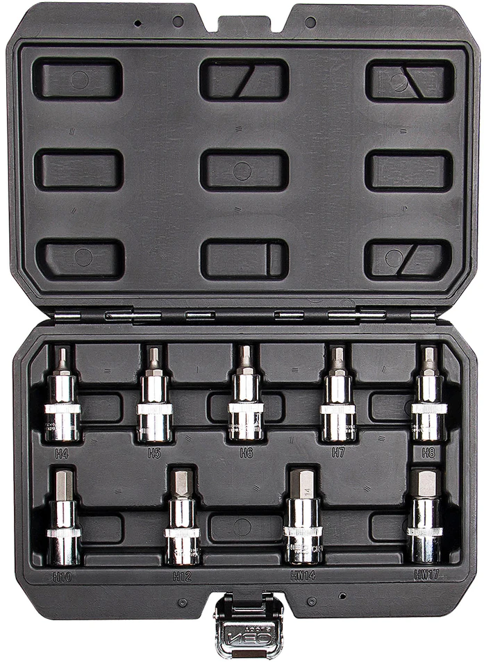 Neo Tools Koncówki Šešiakampiai antgaliai ant 55 mm lizdo, 9 vnt. rinkinys