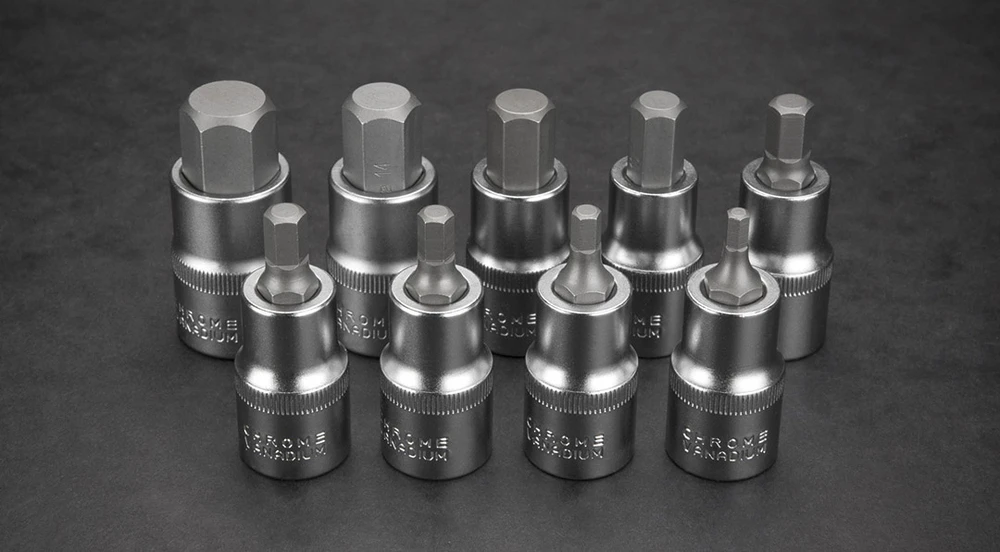 Koncówki Šešiakampiai antgaliai ant 55 mm lizdo, 9 vnt. rinkinys