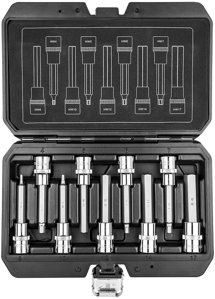Neo Tools Koncówki Šešiakampiai antgaliai ant lizdo 100 mm, 9 vnt. rinkinys