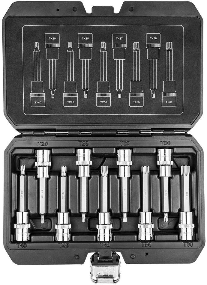 Neo Tools 9 dalių Torx antgalių rinkinys su 100 mm ilgintu