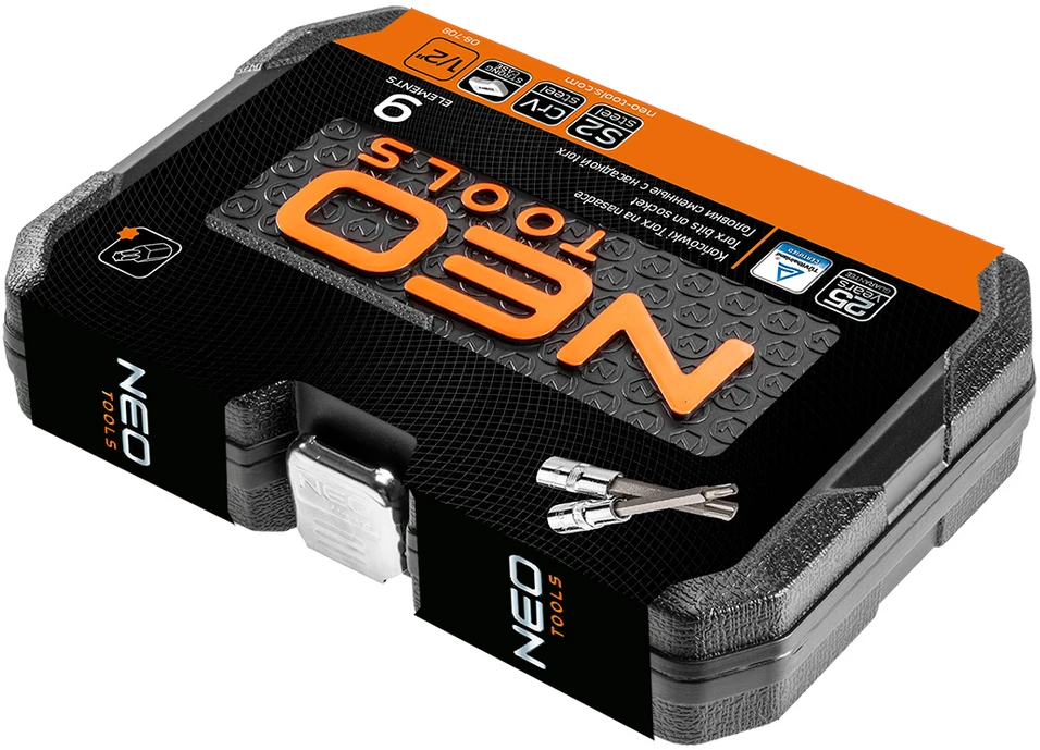 Neo Tools 9 dalių Torx antgalių rinkinys su 100 mm ilgintu