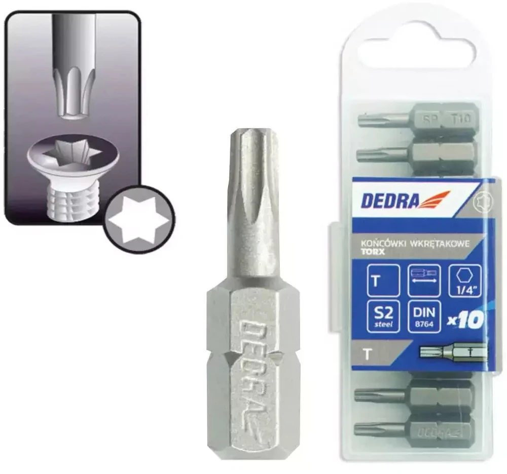 Dedra Atsuktuvo antgaliai Torx T30x25mm10vnt plast deute