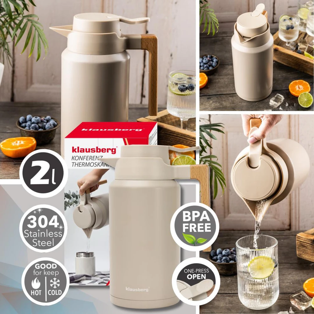 Konferencinis termosas, 2 l, 304 plienas, be BPA, smėlio spalvos, klausberg, kb-9014
