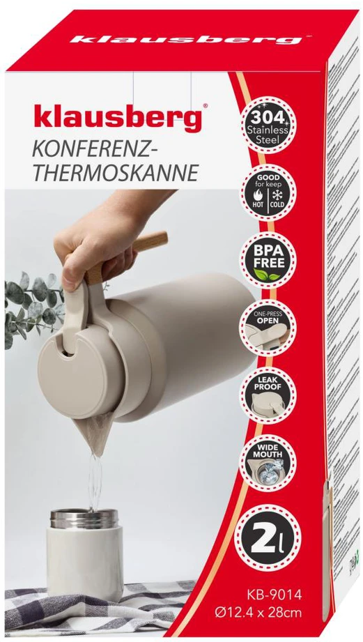 Konferencinis termosas, 2 l, 304 plienas, be BPA, smėlio spalvos, klausberg, kb-9014