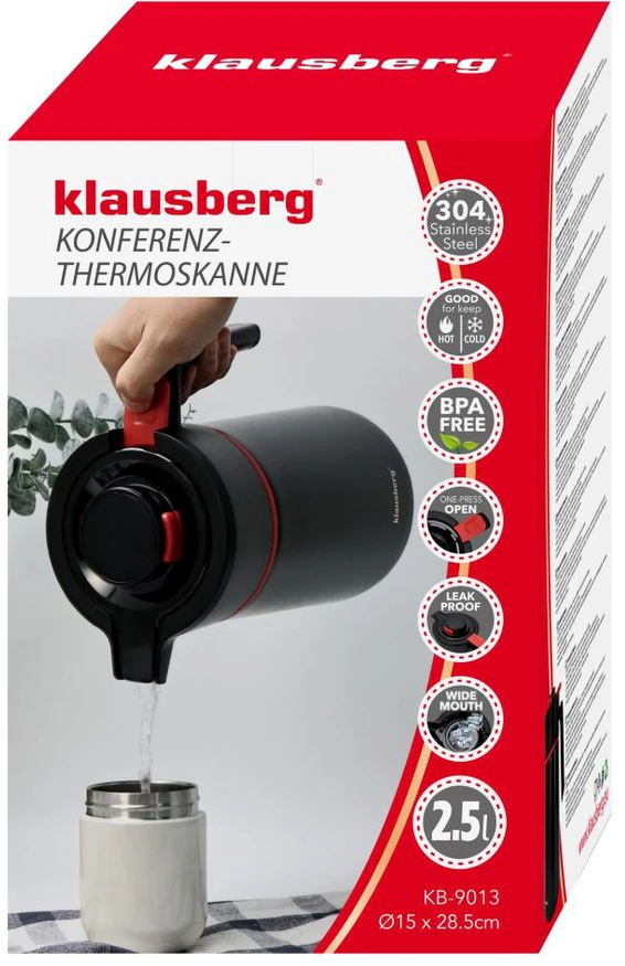 Konferencinis termosas 2,5 l, 304 plienas, be BPA, Klausberg, kb-9013