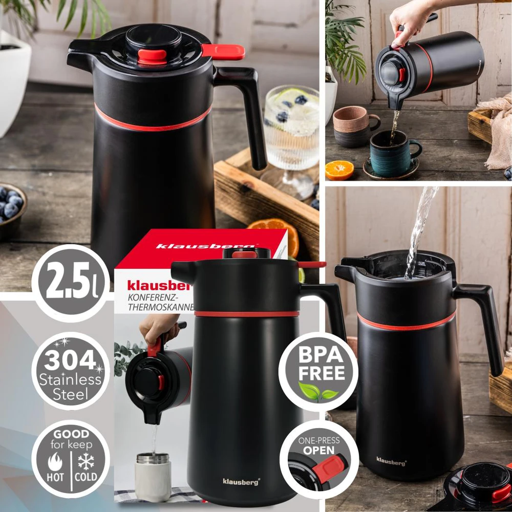 Konferencinis termosas 2,5 l, 304 plienas, be BPA, Klausberg, kb-9013