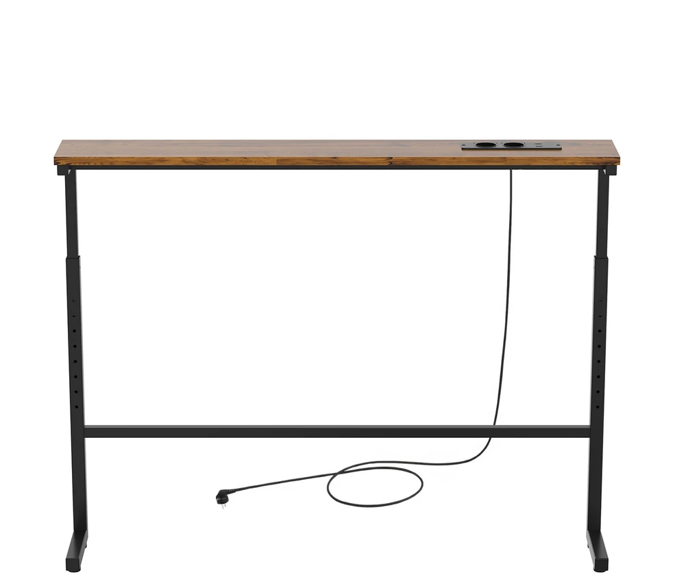 Laikiklis Konsolė / stolik su listwą ładującą Maclean, juoda su rustykalnym blatem, reg. aukščio 62-83cm, max 25kg,przewód 2,5m, MC-140 B