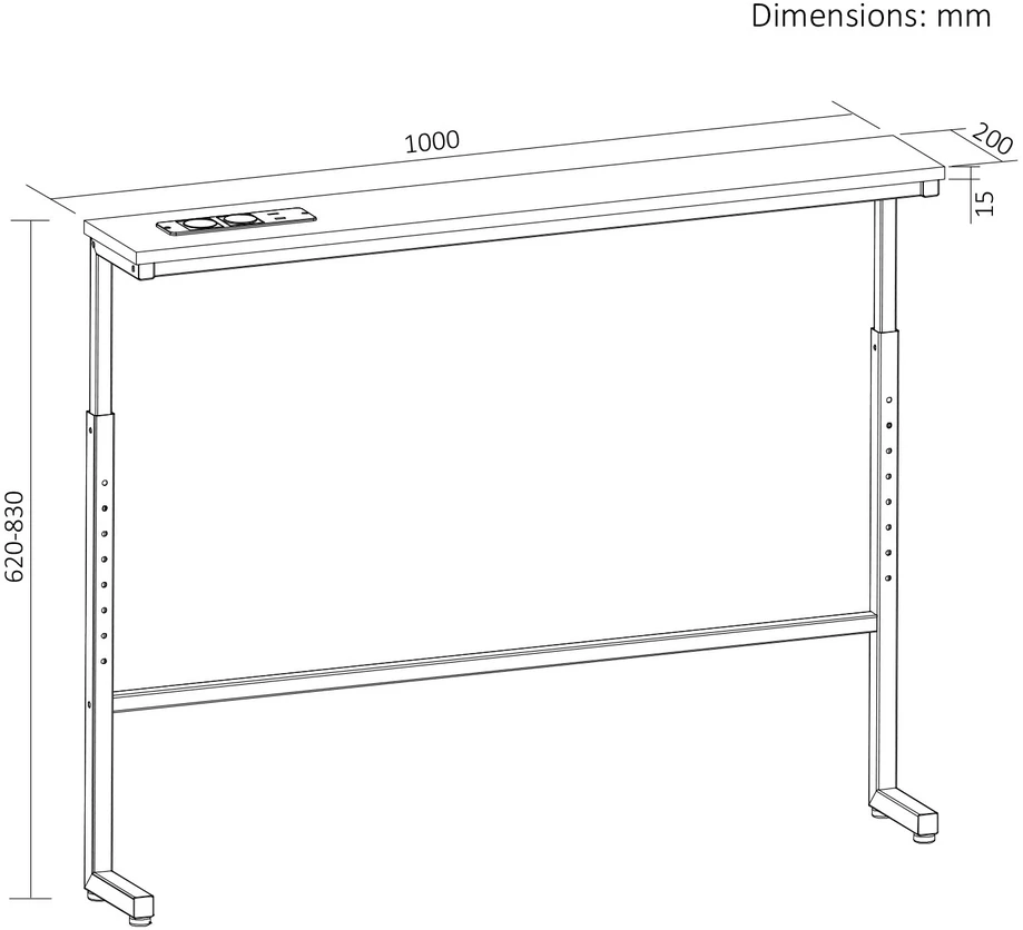 Konsolė / stolik su listwą ładującą Maclean, balta su jasnym blatem, reg. aukščio 62-83cm, max 25kg,przewód 2,5m, MC-140 W