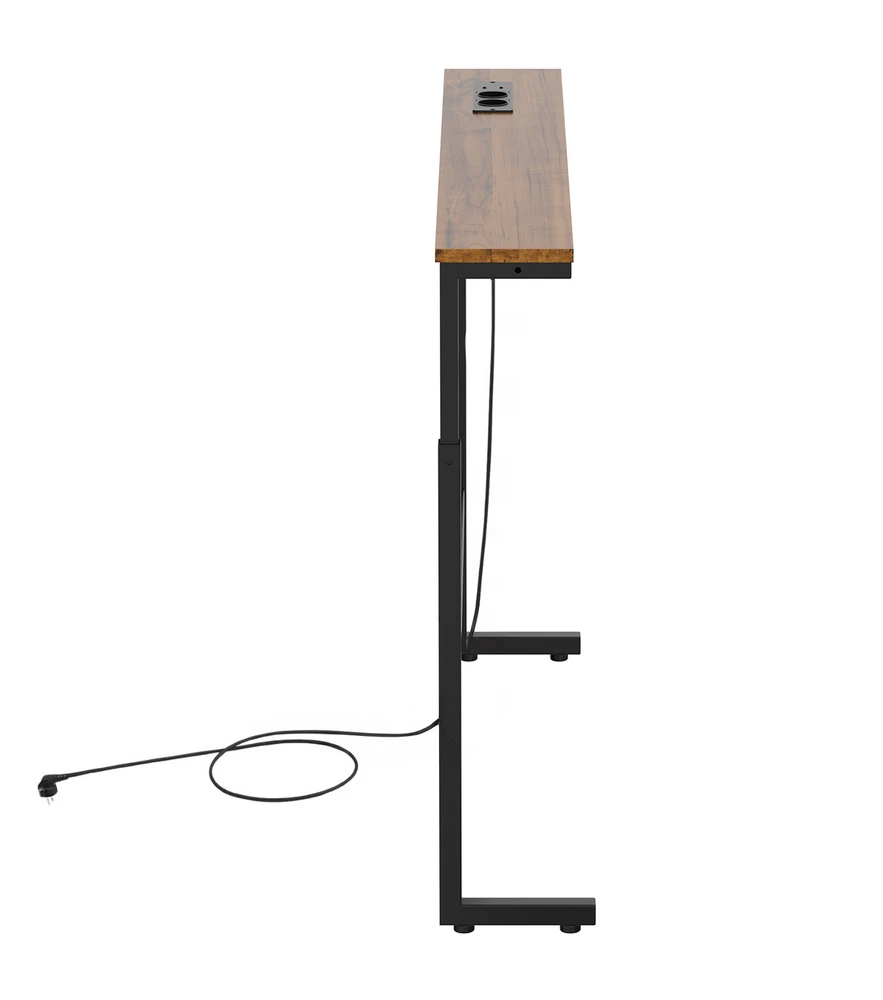 Laikiklis Konsolė / stolik su listwą ładującą Maclean, juoda su rustykalnym blatem, reg. aukščio 62-83cm, max 25kg,przewód 2,5m, MC-140 B