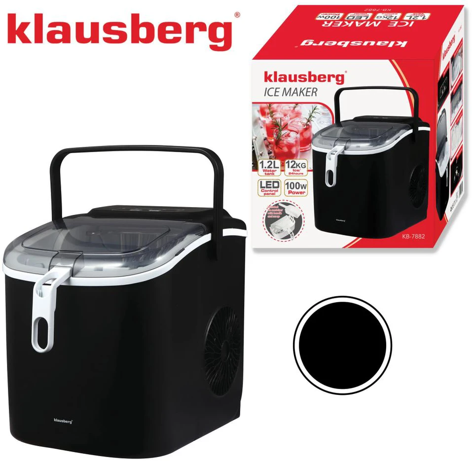 Kostkarka Automatinis ledo gaminimo aparatas, 100 W, LED skydelis, 1,2 l bakas, Klausberg, kb-7882
