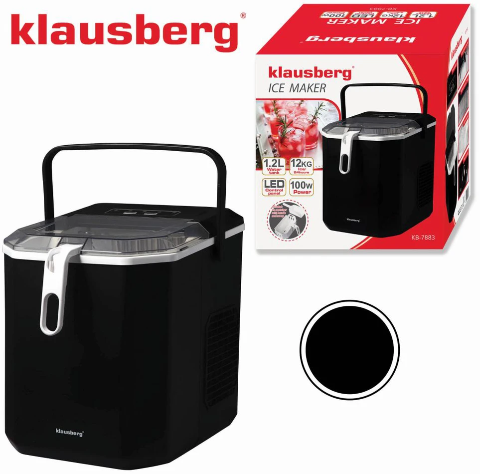 Kostkarka Automatinis ledo gaminimo aparatas, 100 W, 1,2 l bakas, LED skydelis, Klausberg, kb-7883