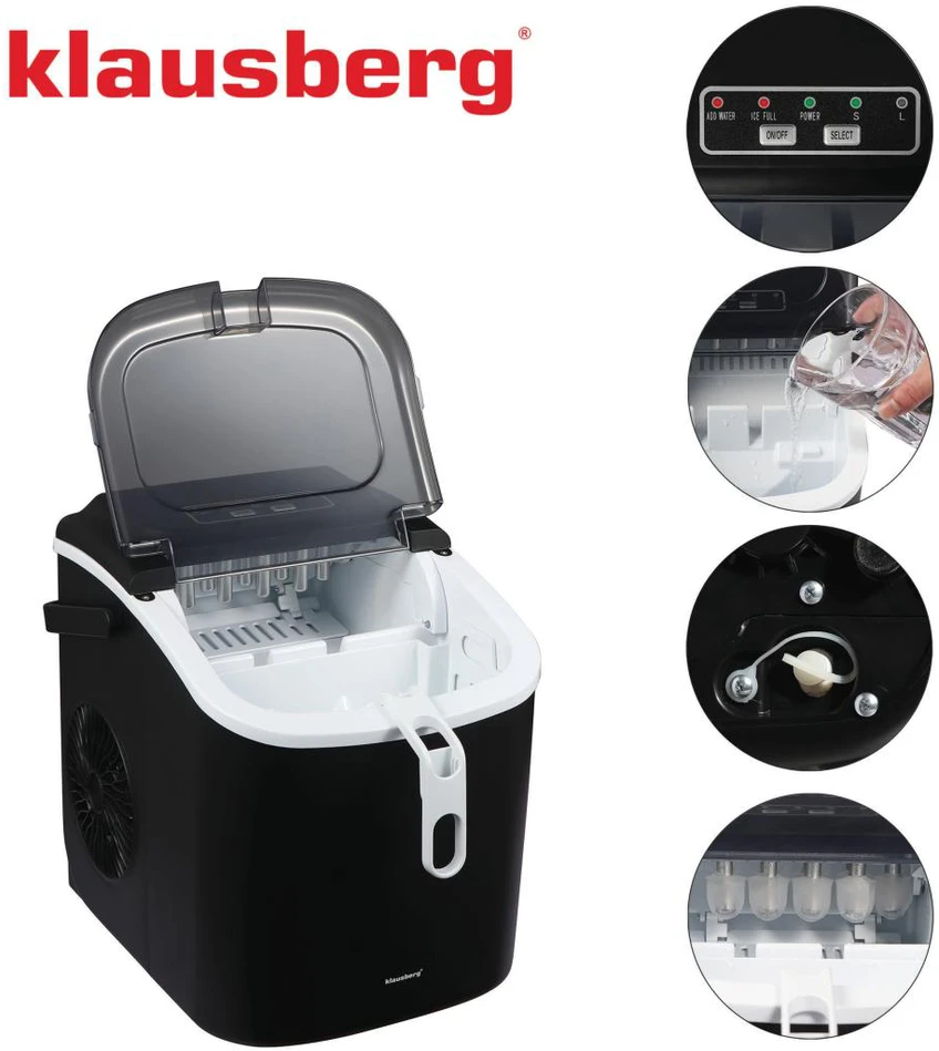 Kostkarka Automatinis ledo gaminimo aparatas, 100 W, LED skydelis, 1,2 l bakas, Klausberg, kb-7882