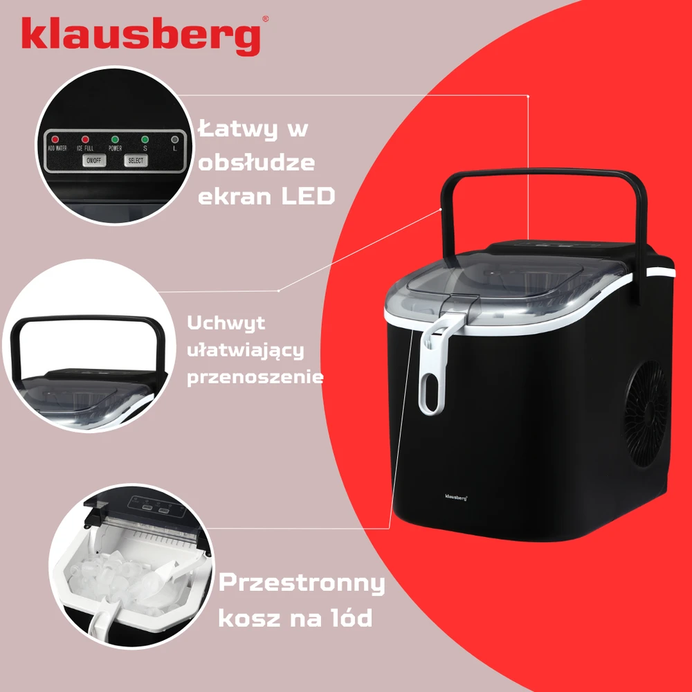 Kostkarka Automatinis ledo gaminimo aparatas, 100 W, LED skydelis, 1,2 l bakas, Klausberg, kb-7882