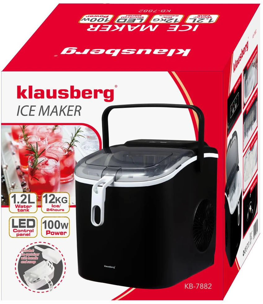 Kostkarka Automatinis ledo gaminimo aparatas, 100 W, LED skydelis, 1,2 l bakas, Klausberg, kb-7882