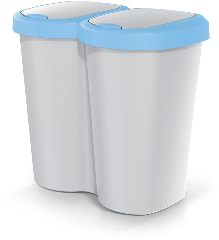 Prosperplast Krepšys „Compacta B Duo“ šiukšliadėžė, mėlyna/pelenų spalvos, 40 l talpos, vienas skyrius, du dangčiai, montuojama ant sienos, NDBS40-2717C
