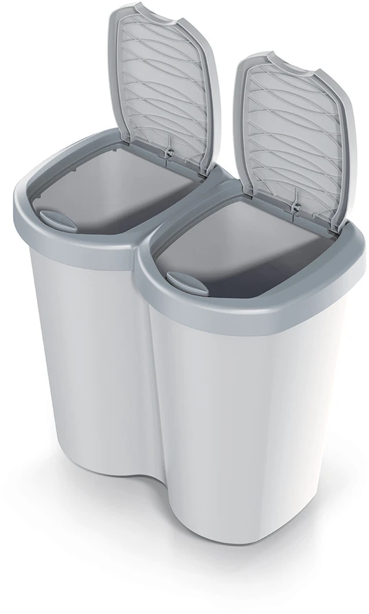 Prosperplast Krepšys „Compacta B Duo“ šiukšliadėžė, pilka/uosio spalvos, talpa 40 l, vienas skyrius, du dangčiai, montuojama ant sienos, NDBS40-429U_427C