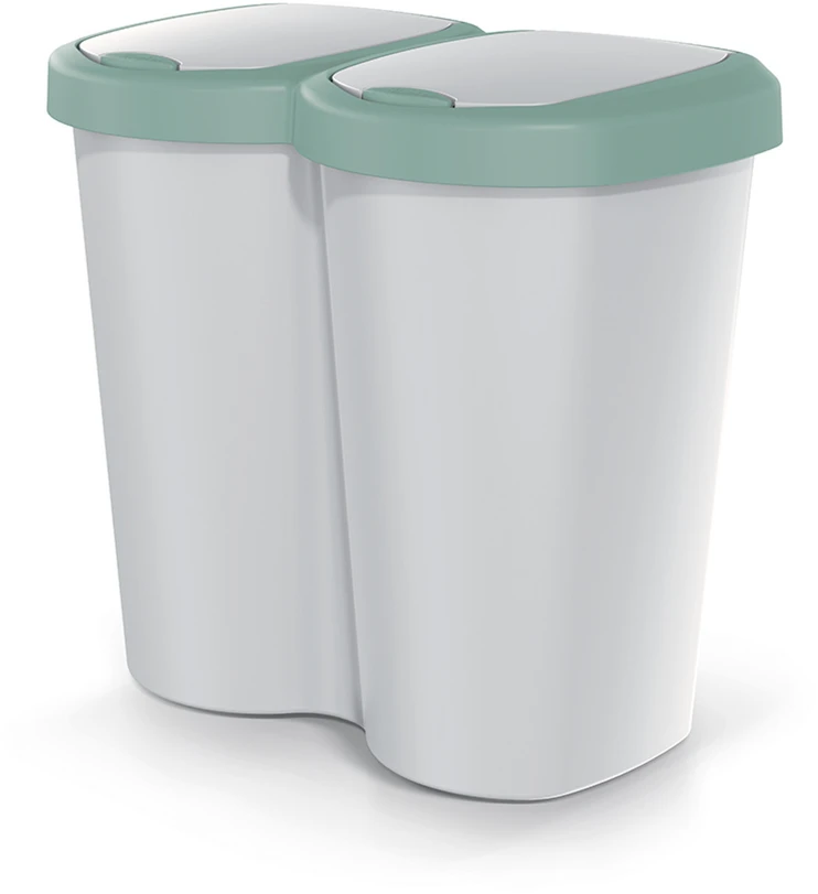 Prosperplast Krepšys „Compacta B Duo“ šiukšliadėžė, žalia/peleninė, talpa 40 l, vienas skyrius, du dangčiai, montuojama ant sienos, NDBS40-5575C_4
