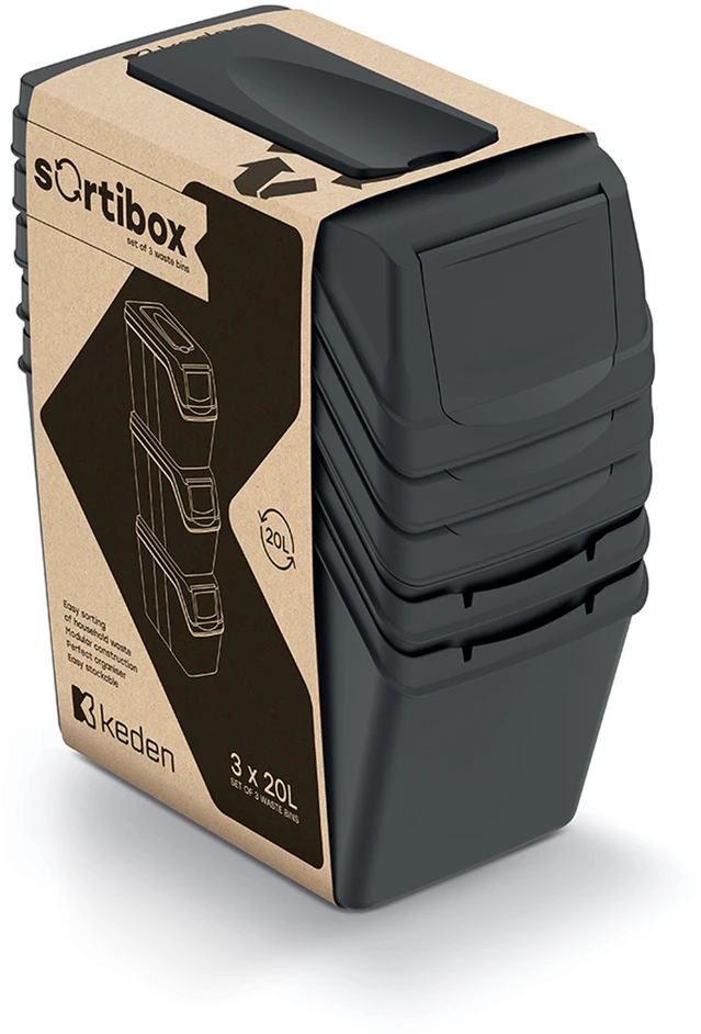 Prosperplast SORTIBOX atliekų rūšiavimo šiukšliadėžių rinkinys, 3x20L (ISWB20S3-S411)