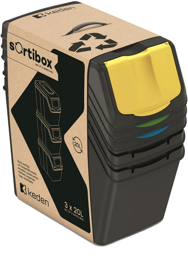 Prosperplast SORTIBOX atliekų rūšiavimo šiukšliadėžių rinkinys, 3x20L (ISWB20S3-S411)