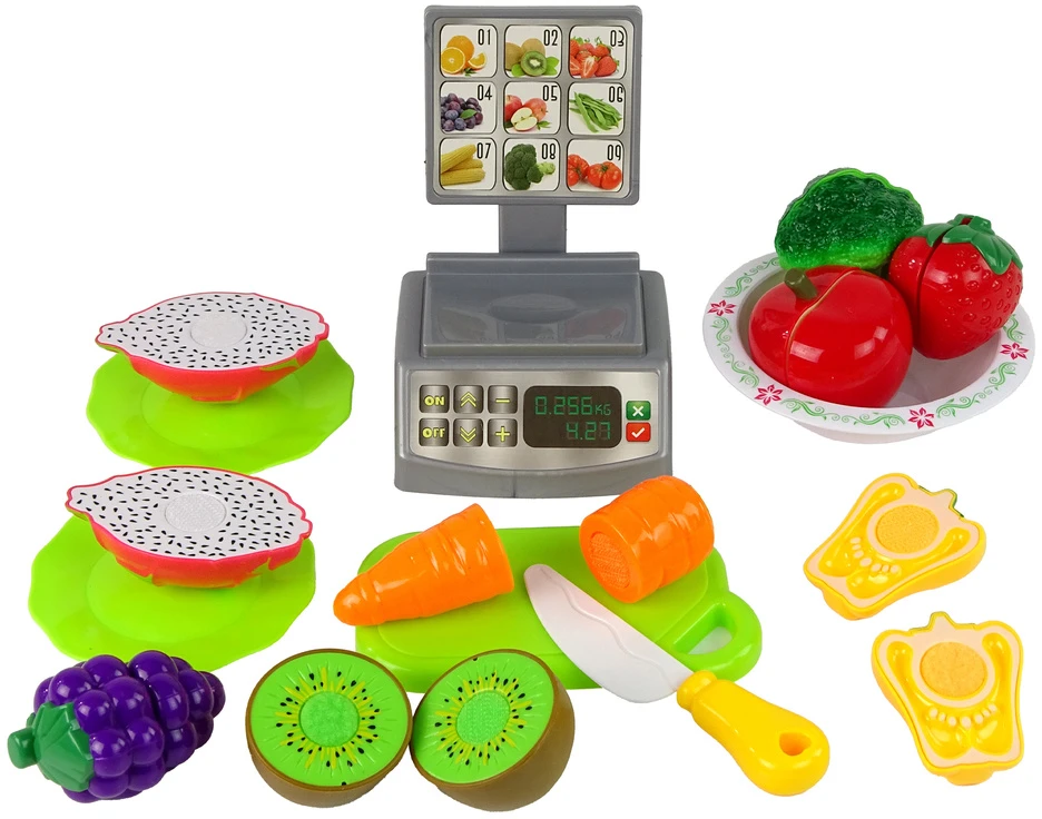 Lean Toys Žaislinis vaisių ir daržovių rinkinys su svarstyklėmis