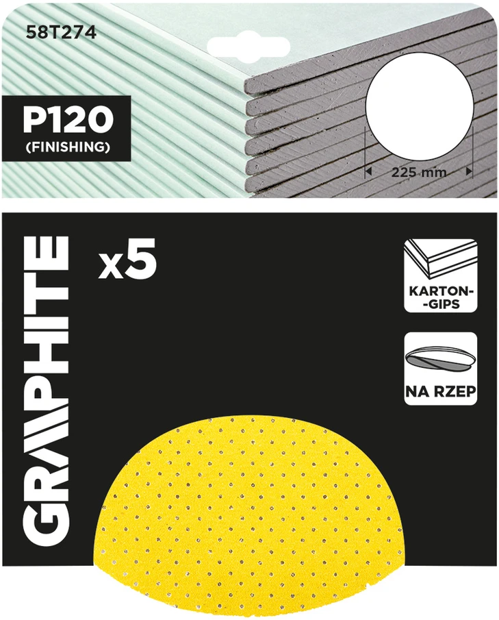 Krążki Abrazyviniai diskai, perforuoti, su lipniomis juostelėmis, 225 mm, P120, 5 vnt.