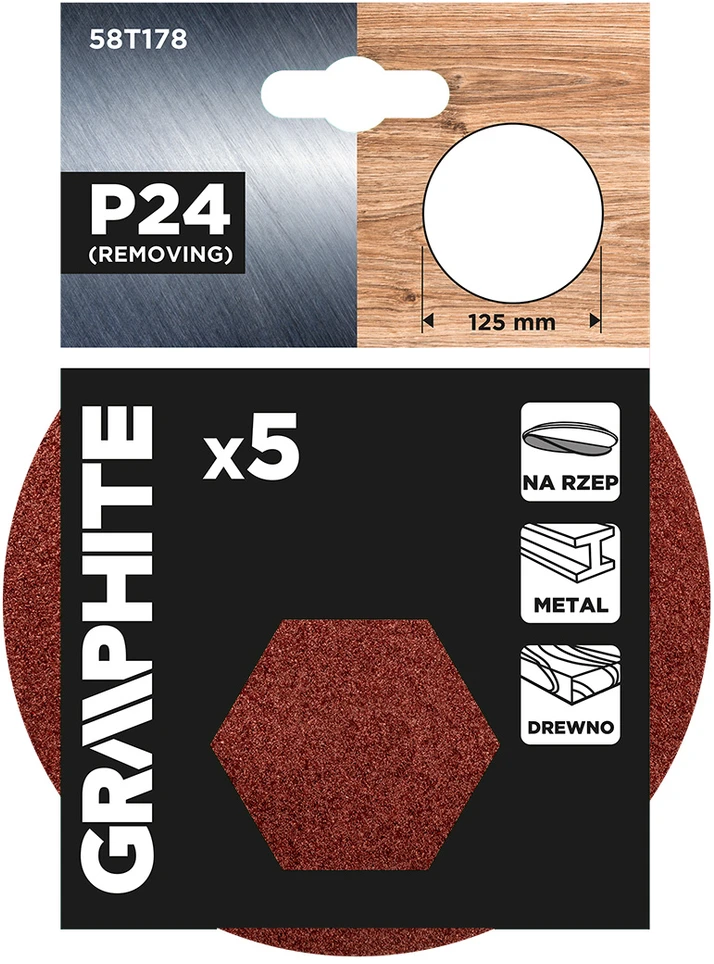 Krążki Šlifavimo diskai su lipdukais, 125 mm, P24, 5 vnt., be skylių