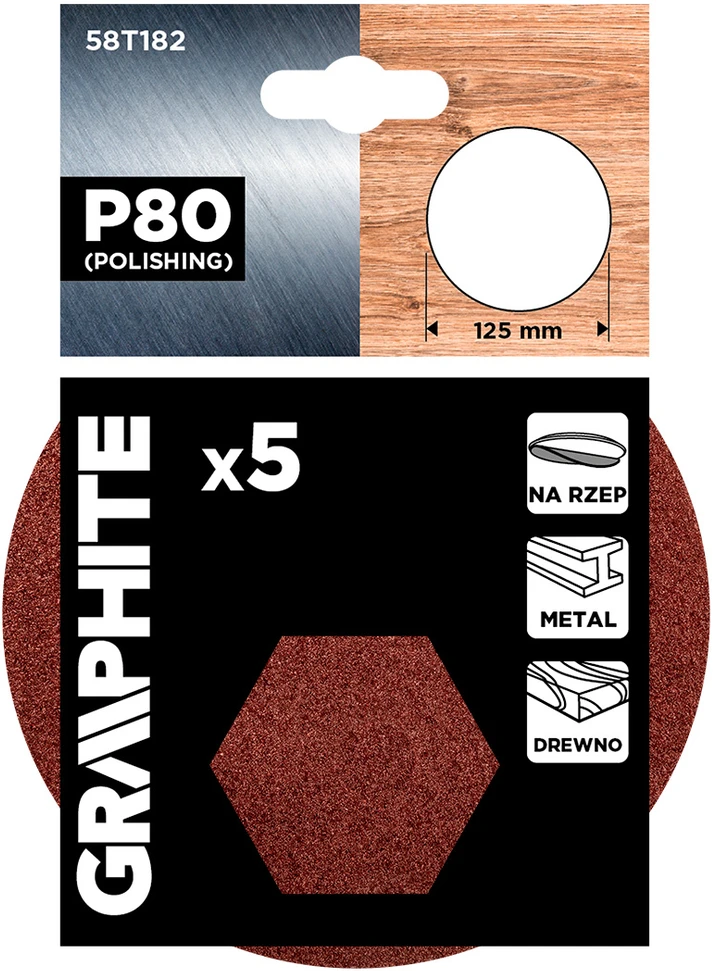 Drel Krążki Šlifavimo diskai su lipdukais, 125 mm, P80, 5 vnt., be skylių