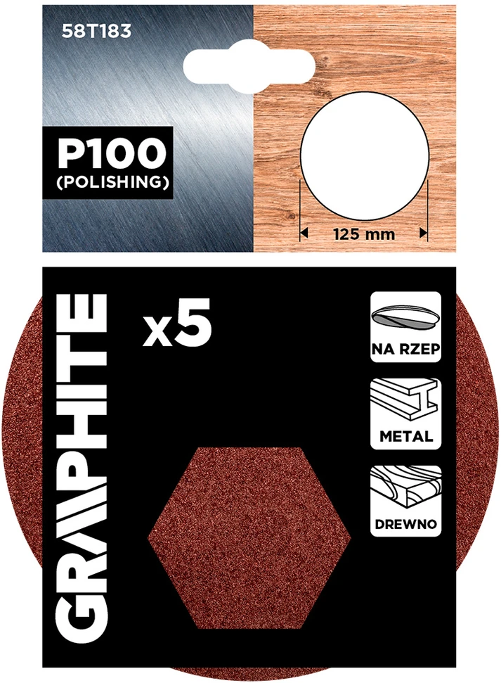Krążki Šlifavimo diskai su lipdukais, 125 mm, P100, 5 vnt., be skylių
