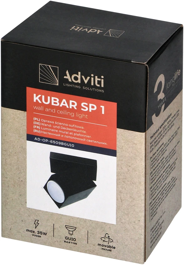 Orno KUBAR SP 1, sieninis-lubinis šviestuvas, GU10, IP20, juodas