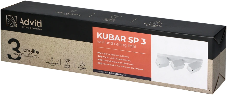 Orno KUBAR SP 3, sieninis-lubinis šviestuvas, 3xGU10, IP20, baltas