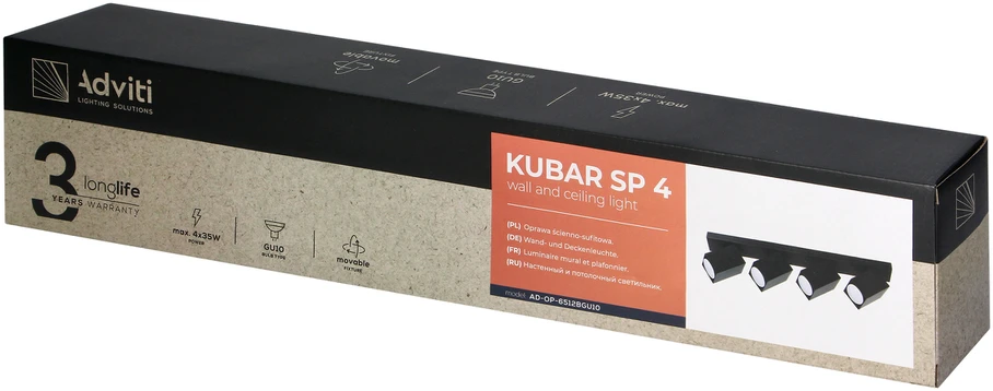 Orno KUBAR SP 4, sieninis-lubinis šviestuvas, 4xGU10, IP20, juodas