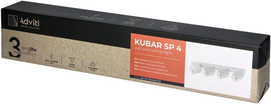 Orno KUBAR SP 4, sieninis-lubinis šviestuvas, 4xGU10, IP20, baltas