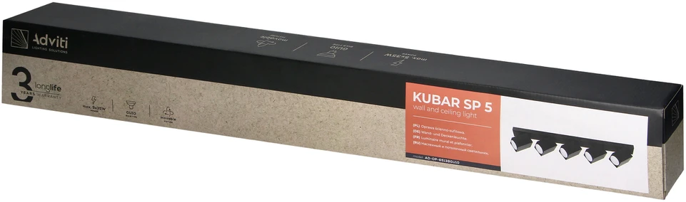 Orno KUBAR SP 5, sieninis-lubinis šviestuvas, 5xGU10, IP20, juodas