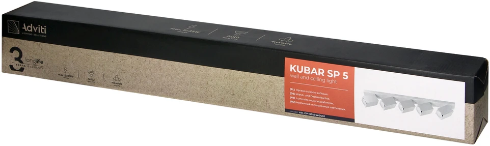 Orno KUBAR SP 5, sieninis-lubinis šviestuvas, 5xGU10, IP20, baltas