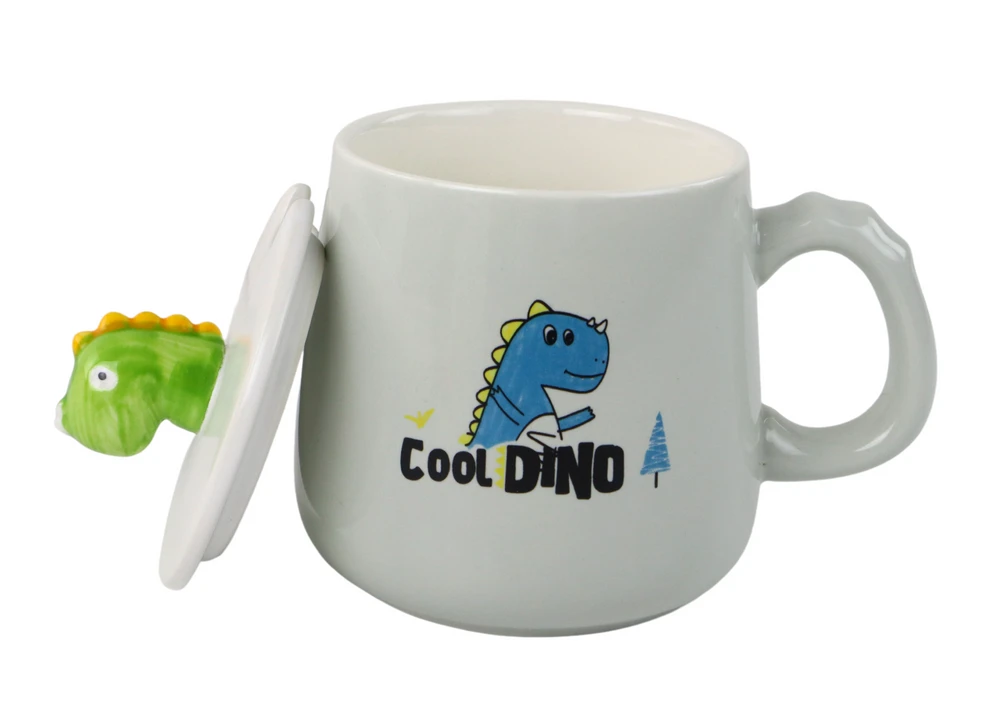 Kubek Keramikinis puodelis su dinozauru ir dangteliu, 350 ml