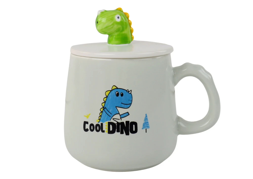Kubek Keramikinis puodelis su dinozauru ir dangteliu, 350 ml
