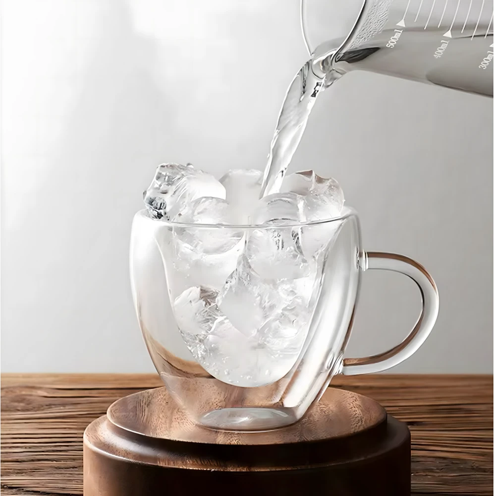 Kubek Puodelis Meilės puodelis širdies formos stiklinis dvigubas sienelis, atsparus karščiui, 250 ml