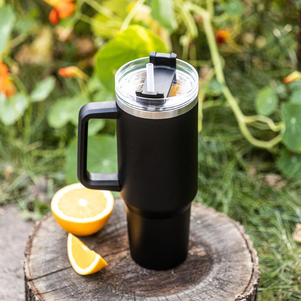 Puodelis Termospuodelis su šiaudeliu, juodas, 1100 ml, nerūdijančio plieno, Klausberg, kb-7942