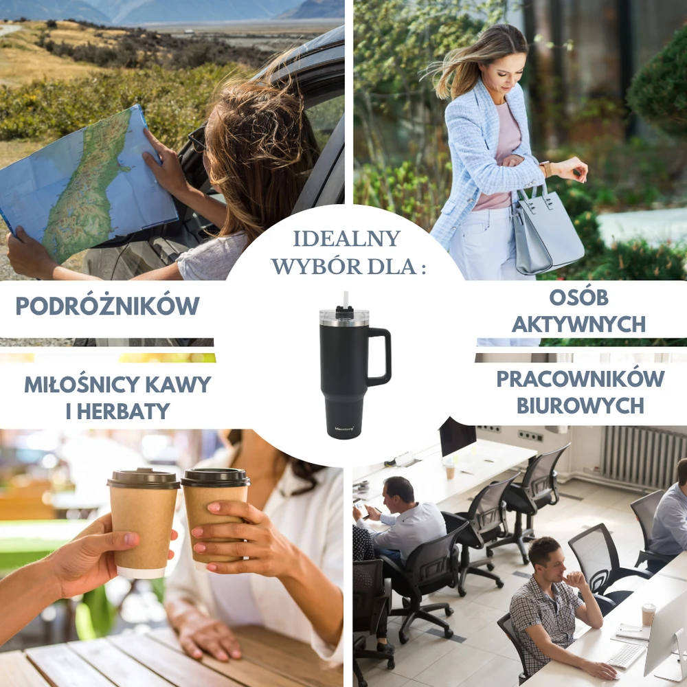 Puodelis Termospuodelis su šiaudeliu, juodas, 1100 ml, nerūdijančio plieno, Klausberg, kb-7942