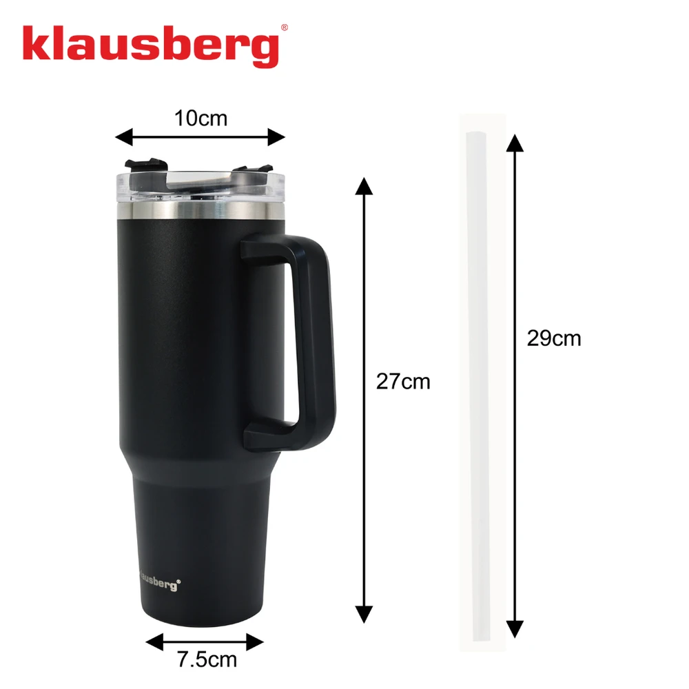 Puodelis Termospuodelis su šiaudeliu, juodas, 1100 ml, nerūdijančio plieno, Klausberg, kb-7942