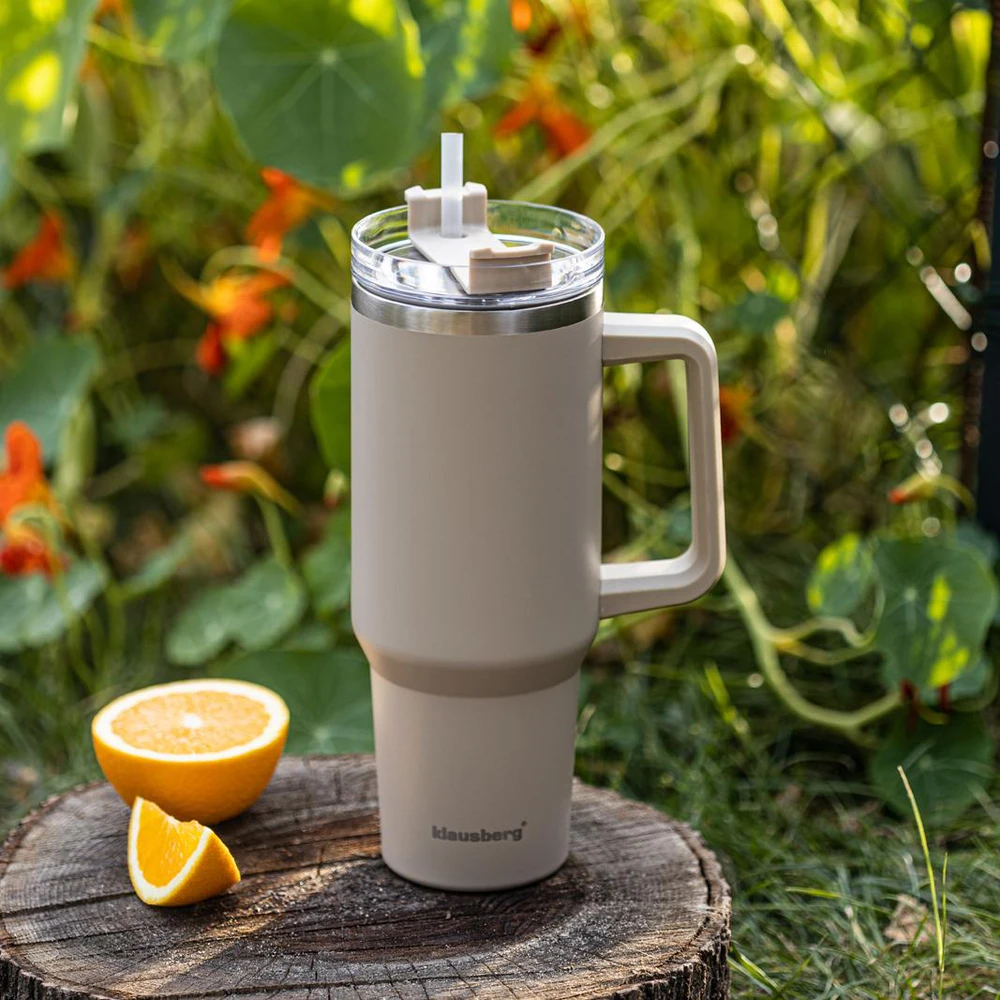 Puodelis Termospuodelis su šiaudeliu, pilkas, 1100 ml, nerūdijančio plieno, Klausberg, kb-7943