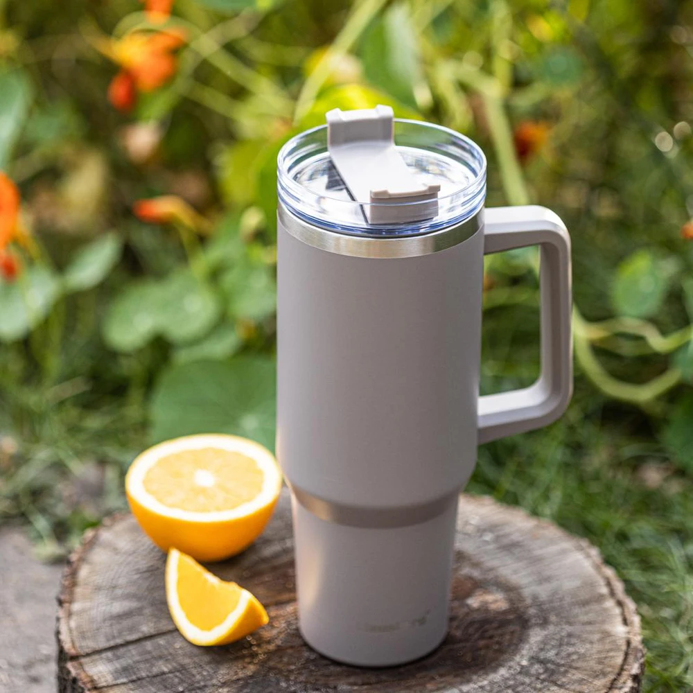 Puodelis Termospuodelis su šiaudeliu, pilkas, 1100 ml, nerūdijančio plieno, Klausberg, kb-7943