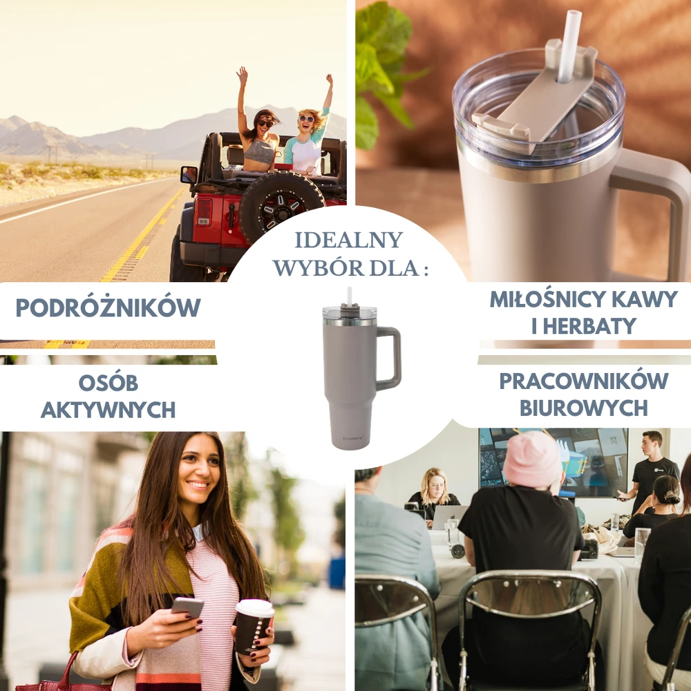 Puodelis Termospuodelis su šiaudeliu, pilkas, 1100 ml, nerūdijančio plieno, Klausberg, kb-7943