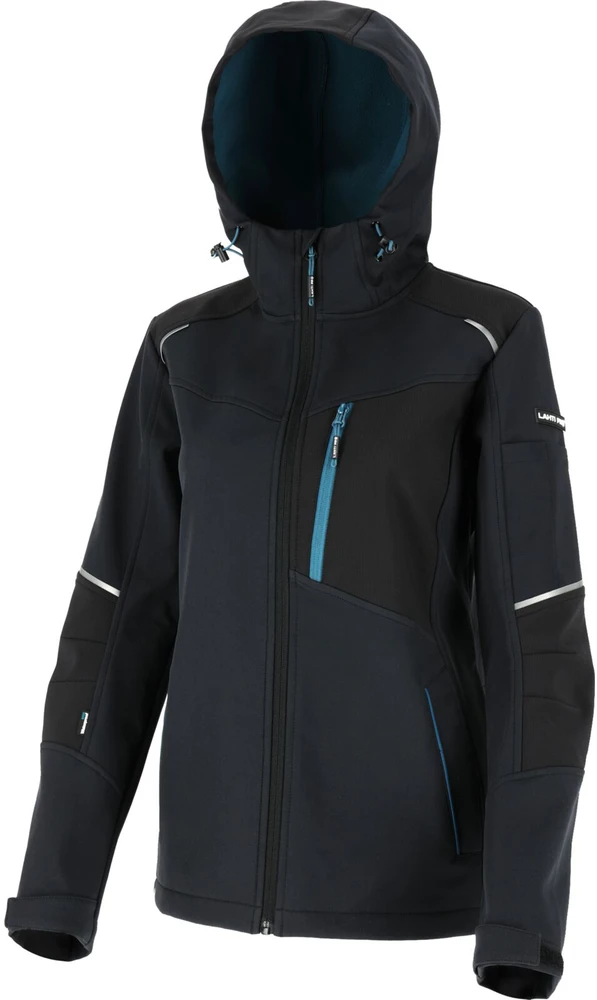 Kurtka Striukė Moteriška softshell striukė su gobtuvu, juoda ir turkio spalvos, 3xl dydžio, ce, lahti spalvos.