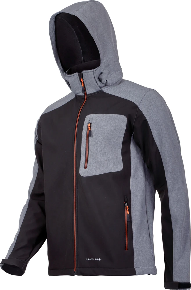 Lahti Pro Striukė Softshell striukė su gobtuvu. Juoda-pilka-pomponinė, XL dydis, ce, Lahti