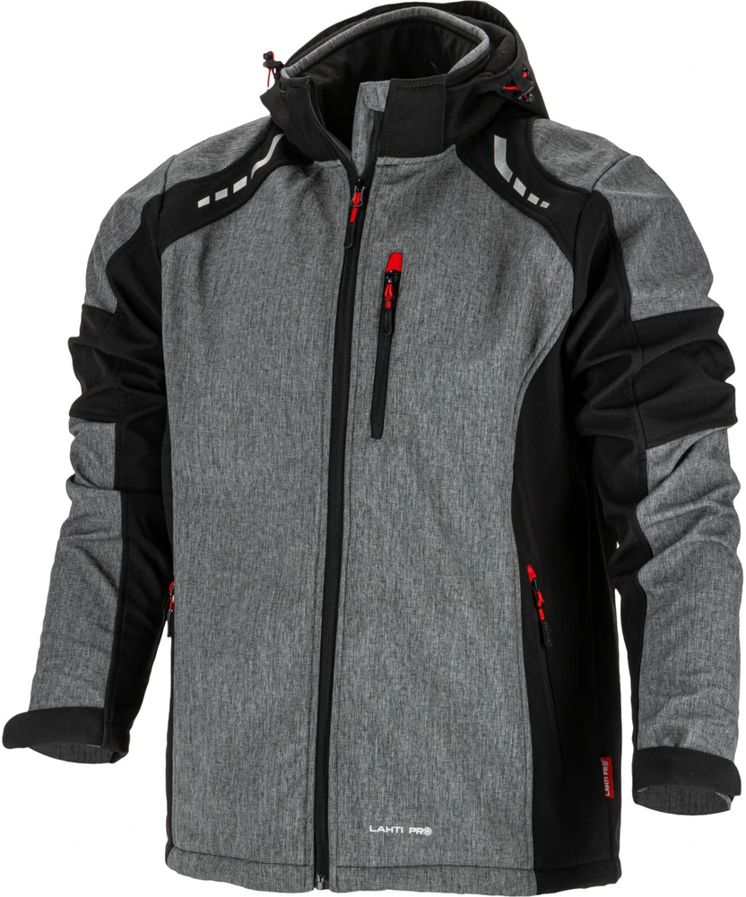 Lahti Pro Striukė Softshell striukė su gobtuvu, pilka-juoda-raudona, "2xl", ce, Lahti