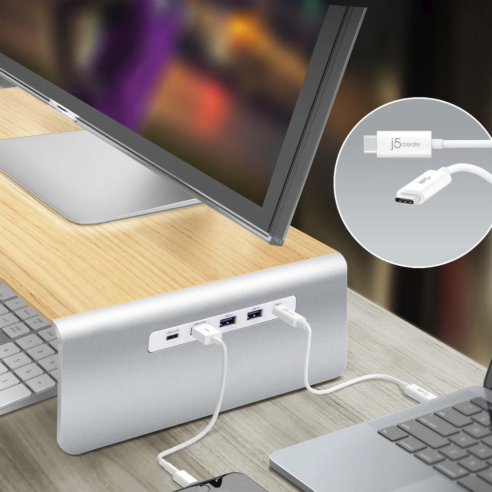 J5create – medinis monitoriaus stovas su įkrovimo stotele