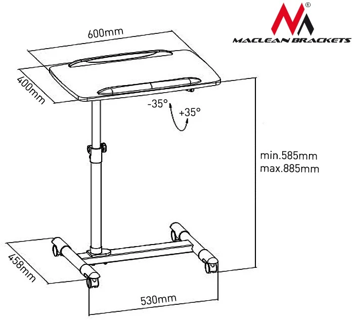 Maclean MC-671 Universal Portable Adjustable Nešiojamas kompiuteris Projektorius Desk Trolley Table