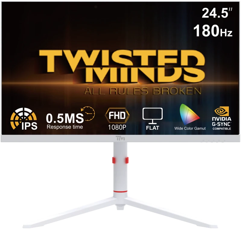 „Twisted Minds“ – „Arctic Pro“ serijos 24 colių FHD – 180 Hz 0,5 ms spartos IPS HDMI 2.1 žaidimų monitorius – baltas