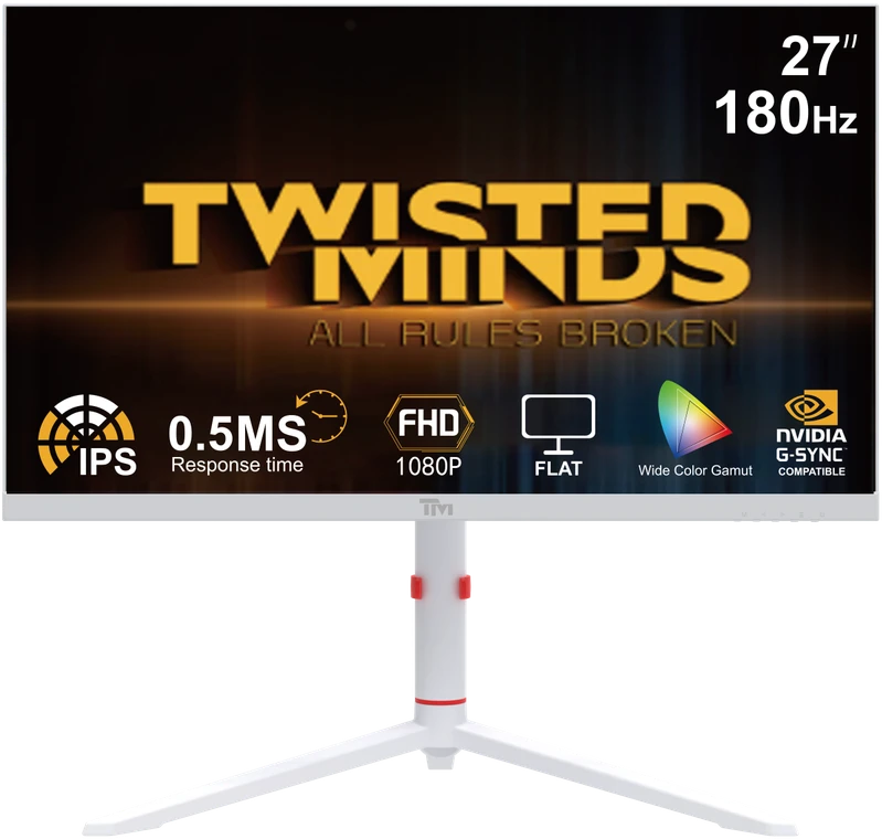 „Twisted Minds“ – „Arctic Pro“ serijos 27 colių FHD – 180 Hz 0,5 ms spartos IPS HDMI 2.1 žaidimų monitorius – baltas